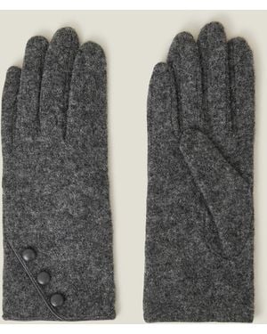 Accessorize Knitted Wool Blend Touchscreen Button Gloves - Grey