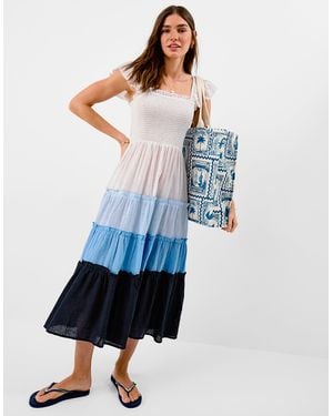 Accessorize Maxi Cotton Colour Block Frill Dress - Blue