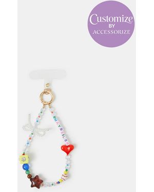 Accessorize Slogan Beaded Wrist Phone Strap - White