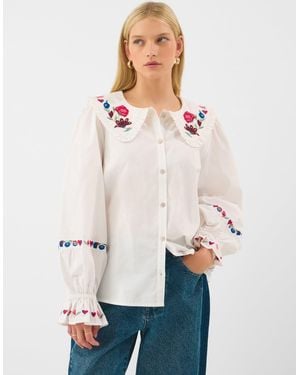 Accessorize Floral Embroidered Collar Blouse - Natural