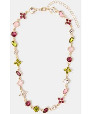 Accessorize Eclectic Clover Gemstone Necklace - White