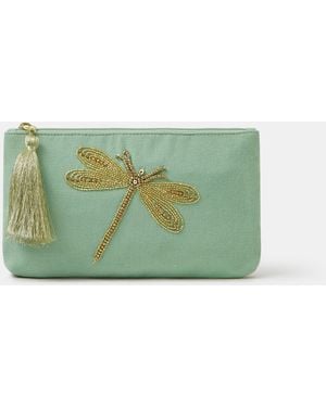 Accessorize Beaded Dragonfly Pouch - Green