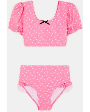 Accessorize Puff Sleeve Polka Dot Swim Set - Pink