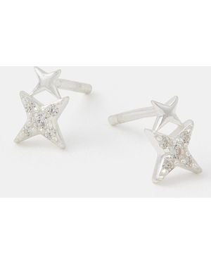 Accessorize Sterling Star Climber Stud Earrings - White