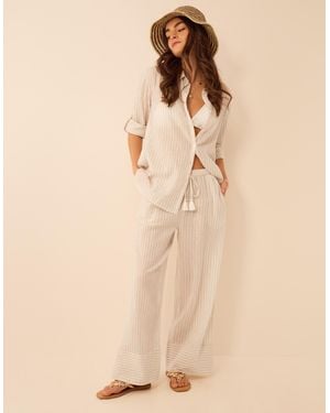 Accessorize Shimmer Stripe Wide Leg Trousers - Natural