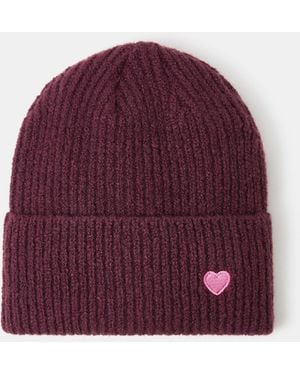 Accessorize Heart Ribbed Beanie Hat - Red