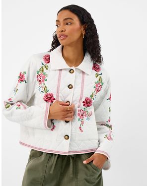 Accessorize Floral Embroidered Quilted Jacket - White