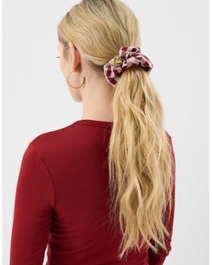 Accessorize Heart Charm Check Print Hair Scrunchie - Red
