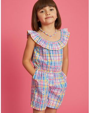 Accessorize Toddler's Girls Floral Embroidered Check Bardot Playsuit - Pink