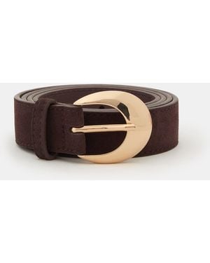 Accessorize Oval Buckle Suede Belt - Brown