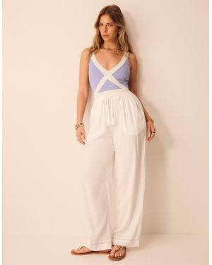 Accessorize Lace Trim Wide Leg Beach Trousers - White