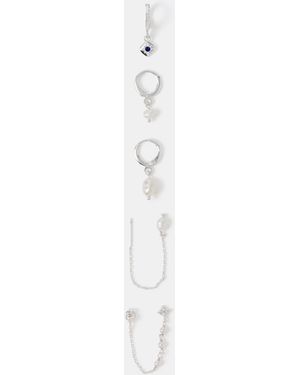 Accessorize 5-Pack Sterling-Plated Freshwater Pearl Stud & Hoop Earrings - Natural