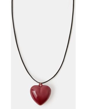 Accessorize Resin Heart Long Cord Necklace - Metallic