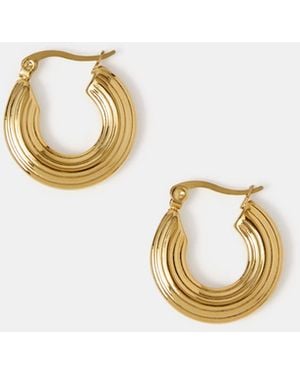 Accessorize Stainless Steel Textured Hoop Earrings - Metallic
