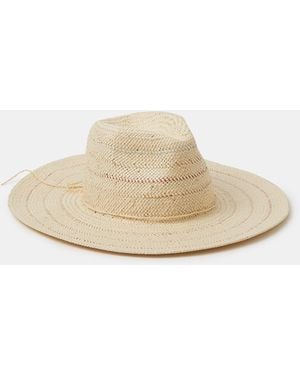 Accessorize Striped Stripe Straw Fedora Hat - White