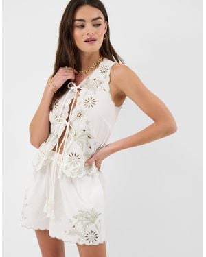 Accessorize Celestial Cutwork Tie Front Tank Top - White