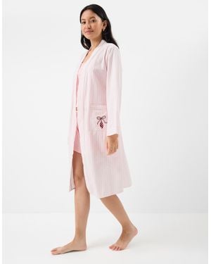 Accessorize Stripe Embroidered Dressing Gown - Pink