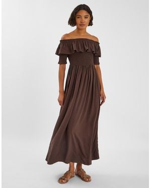 Accessorize Off-The-Shoulder Smocked Maxi Dress - Brown