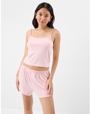 Accessorize Sleeveless Square Neck Pointelle Vest Short Pyjamas Set - Pink
