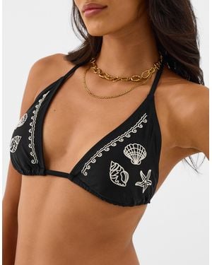 Accessorize Shell Embroidered Triangle Bikini Top - Black