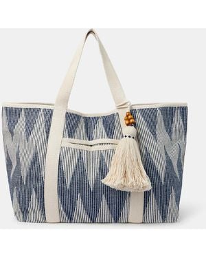 Accessorize Chevron Canvas Beach Bag - Blue