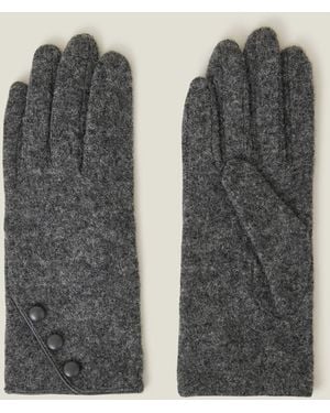 Accessorize Knitted Wool Blend Touchscreen Button Gloves - Grey