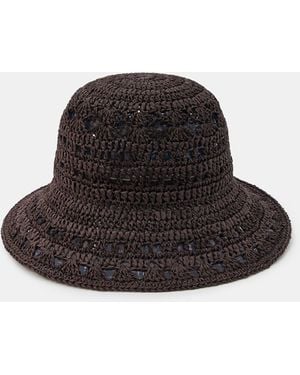 Accessorize Crochet Raffia Bucket Hat - Black