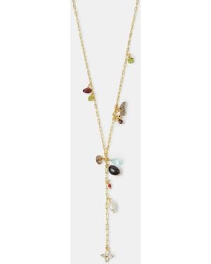 Accessorize 14Ct-Plated Semi Precious Lariat Necklace - White
