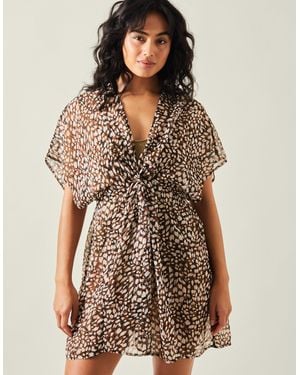 Accessorize Animal Print Chiffon Kaftan - Natural