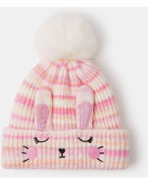Accessorize Bunny Stripe Bobble Hat - Pink