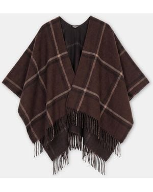 Accessorize Check Print Knit Poncho, & Cream - Brown