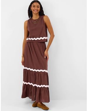 Accessorize Sleeveless Maxi Cotton Ric Rac Tiered Skirt, Dark