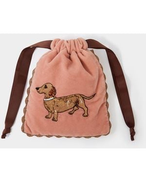 Accessorize Sausage Dog Velvet Drawstring Pouch - Pink