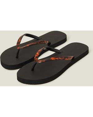 Accessorize And Tortoiseshell Strap Flip Flops - Black