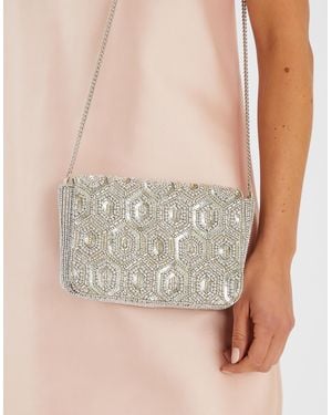 Accessorize Embellished Fold Over Clutch Bag - Metallic