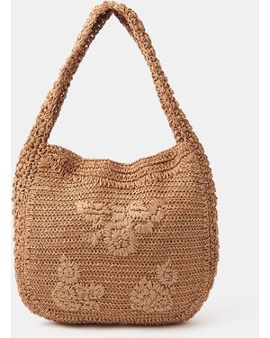 Accessorize Slouchy Raffia Flower Bag - Brown