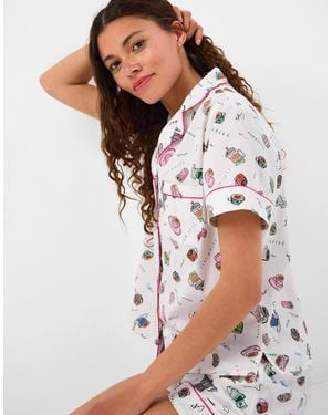 Accessorize Cotton Coffee Print Short Pyjama Set - White