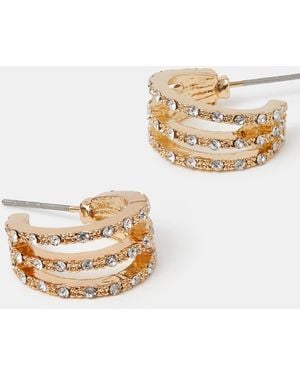 Accessorize Mini Pavé Hoop Earrings - Metallic