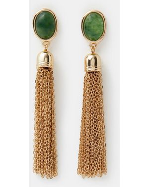 Accessorize Gem Chain Tassel Drop Earrings - Green