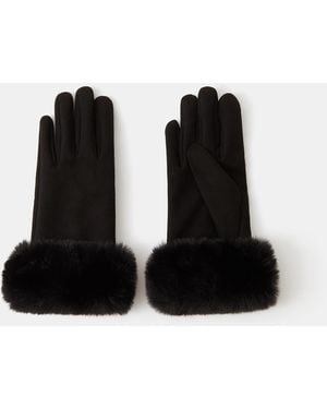 Accessorize Fluffy Faux Suede Gloves - Black