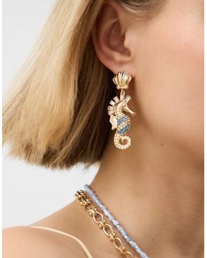 Accessorize Statement Seahorse Drop Earrings - Brown
