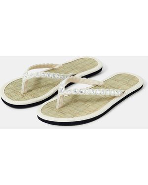 Accessorize Mirror Embellished Seagrass Flip Flops - White
