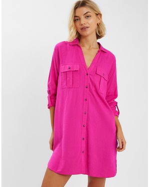 Accessorize Long Sleeve Beach Cover Up Shirt - Pink