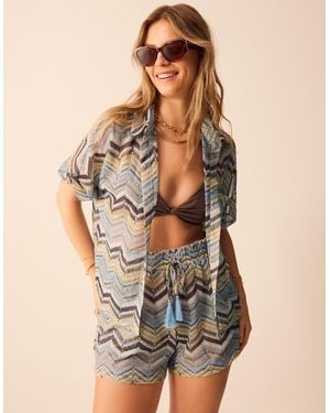 Accessorize Crochet Short Sleeve Shirt - Blue