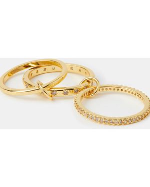 Accessorize 14Ct-Plated Star Linked Stacking Ring - Metallic