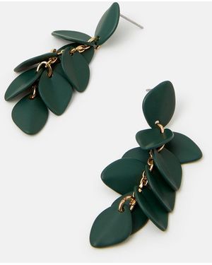 Accessorize Enamel Willow Leaf Drop Earrings - Green