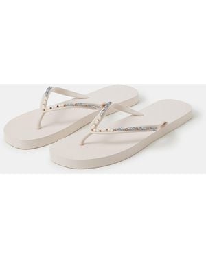 Accessorize Bead Embellished Flip Flops - White