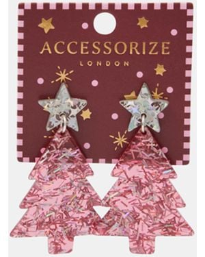 Accessorize Christmas Tree Drop Earrings - Red