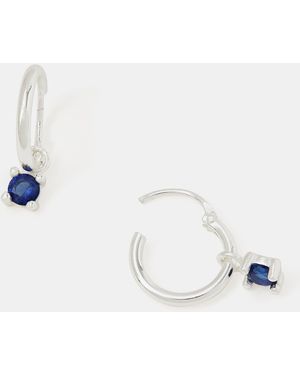 Accessorize Sterling Diamanté Drop Hoop Earrings - Blue