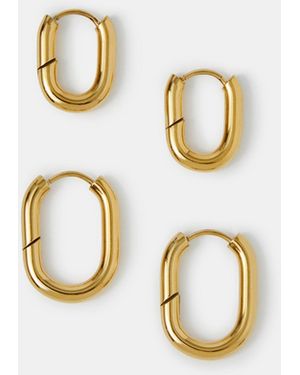 Accessorize 2-Pack Stainless Steel Rectangular Hoop Earrings - Metallic